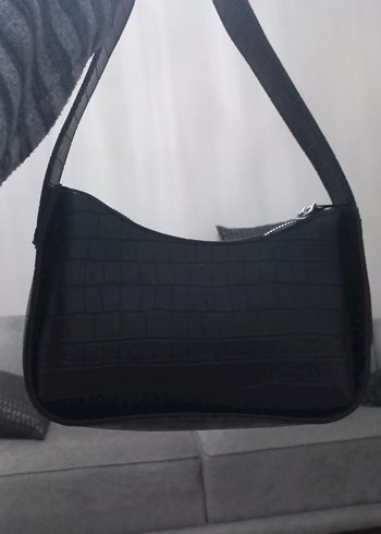 Siyah Deri Yılan Desenli Kadın Omuz Çantası - Görsel 4