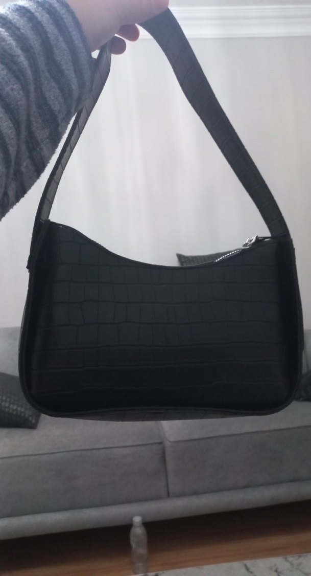 Siyah Deri Yılan Desenli Kadın Omuz Çantası - Görsel 4