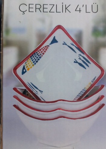 Renkli Balık Desenli Seramik 4lü çerezlik - Görsel 2