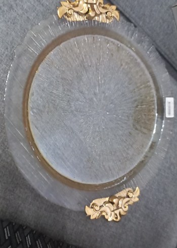 Altın Detaylı şeffaf Yuvarlak lusterli cam tepsi 33cm - Görsel 2