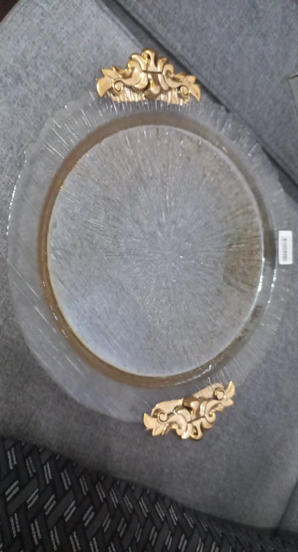 Altın Detaylı şeffaf Yuvarlak lusterli cam tepsi 33cm - Görsel 2