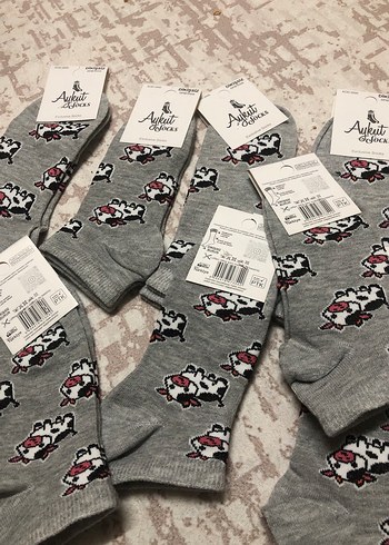 Kız Çocuk Gri Baskılı Pamuklu Çorap - Görsel 6