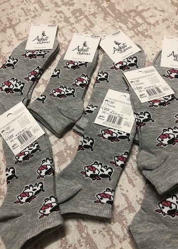 Kız Çocuk Gri Baskılı Pamuklu Çorap - Görsel 3