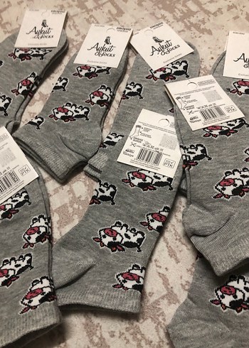 Kız Çocuk Gri Baskılı Pamuklu Çorap - Görsel 12