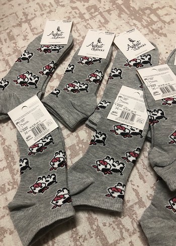 Kız Çocuk Gri Baskılı Pamuklu Çorap - Görsel 2