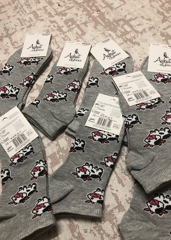 Kız Çocuk Gri Baskılı Pamuklu Çorap - Görsel 4