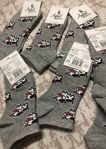 Kız Çocuk Gri Baskılı Pamuklu Çorap - Görsel 11