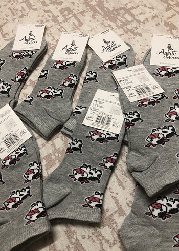 Kız Çocuk Gri Baskılı Pamuklu Çorap - Görsel 9