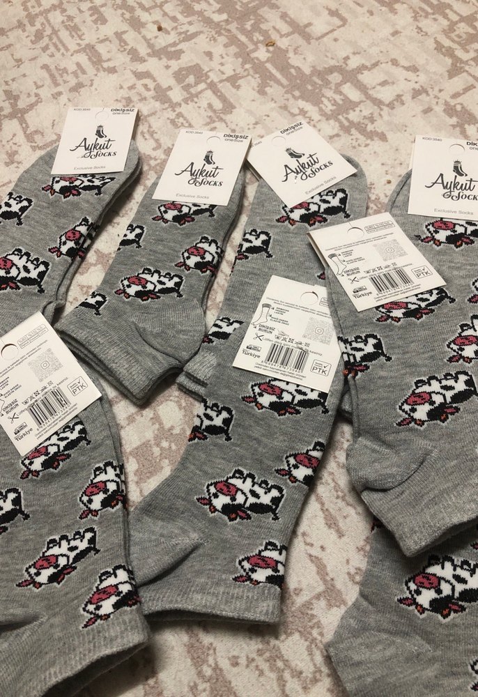 Kız Çocuk Gri Baskılı Pamuklu Çorap - Görsel 5