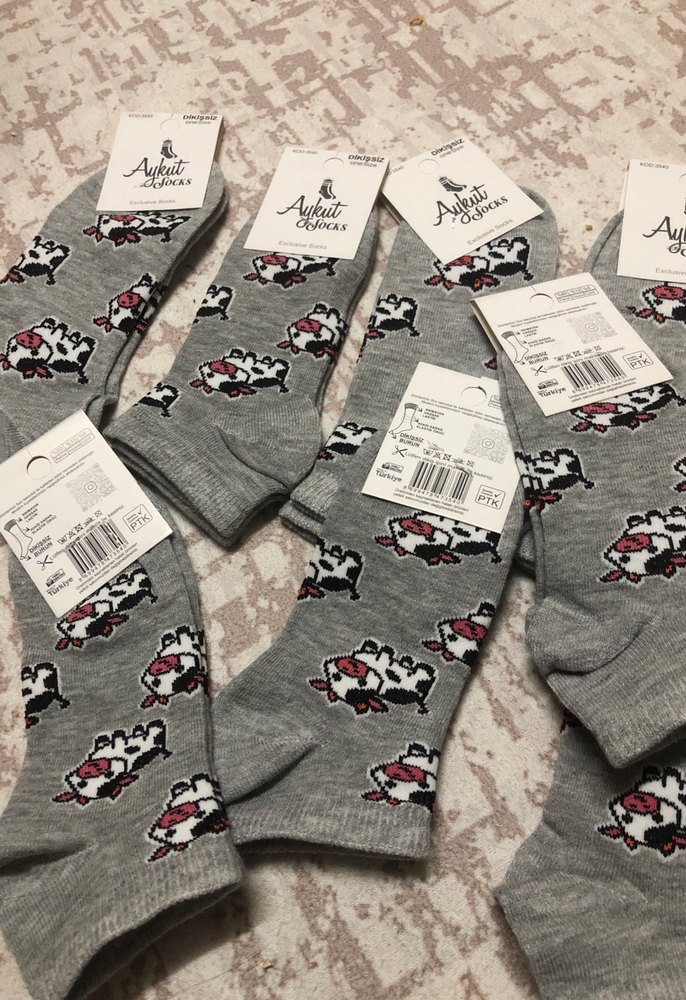 Kız Çocuk Gri Baskılı Pamuklu Çorap - Görsel 3