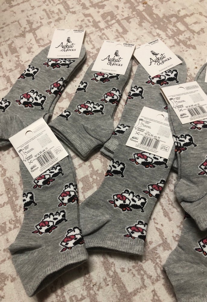 Kız Çocuk Gri Baskılı Pamuklu Çorap - Görsel 2