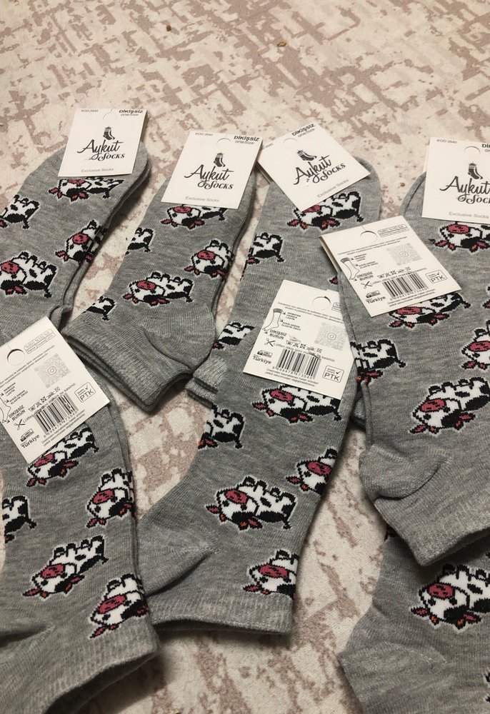 Kız Çocuk Gri Baskılı Pamuklu Çorap - Görsel 4