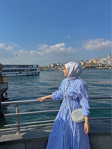 Diğer Çizgili mavi tesettür elbise