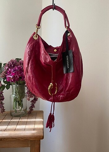 Cherry red deri omuz çantası