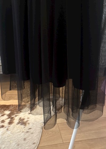 Uzun Siyah V Yakalı Drapeli Kadın Elbise - Görsel 6