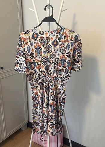 Bohem Çok Renkli Mini Elbise V Yaka - Görsel 3