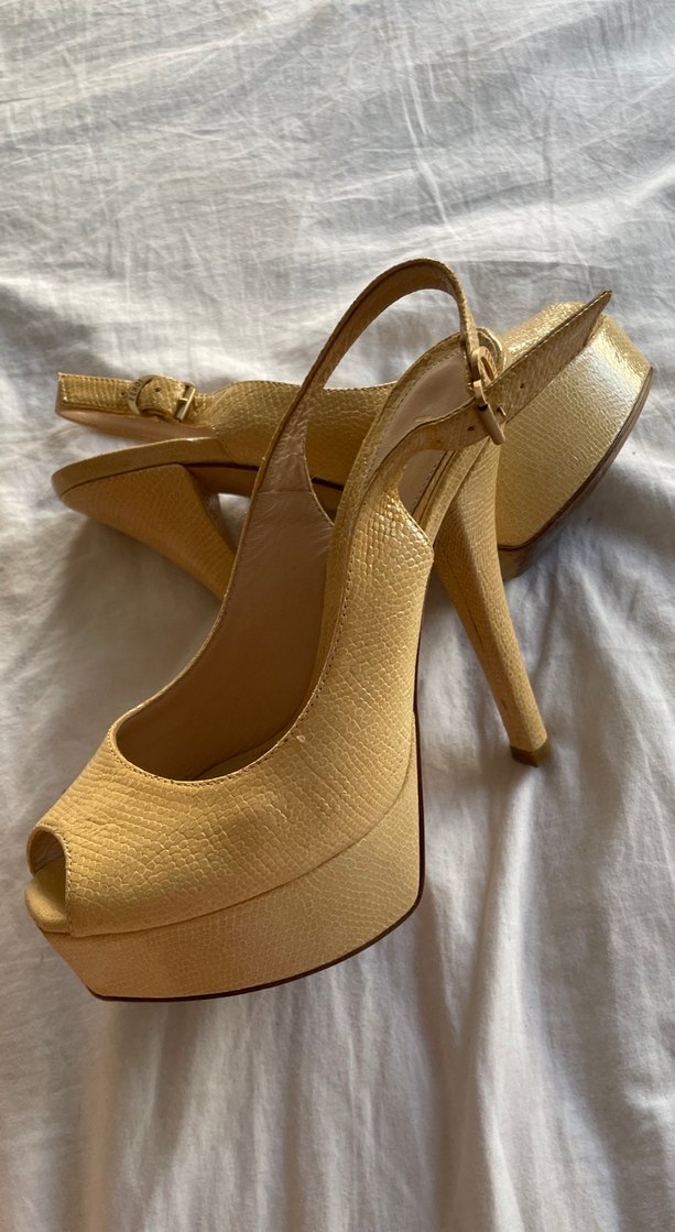 Bej Yılan Derisi Desenli Topuklu Kadın Ayakkabı - Görsel 4