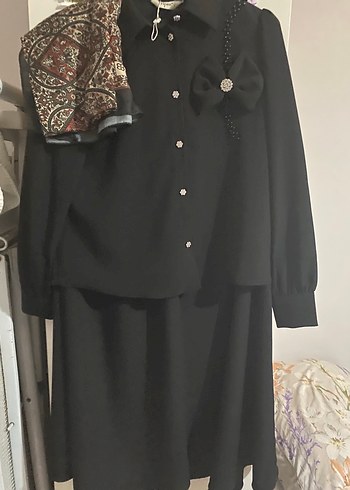 Siyah Uzun Kollu Vintage Kadın Takım