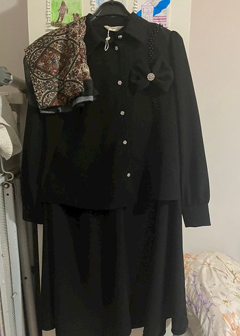 m Beden Siyah Uzun Kollu Vintage Kadın Takım