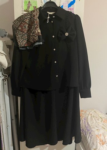m Beden siyah Renk Siyah Uzun Kollu Vintage Kadın Takım