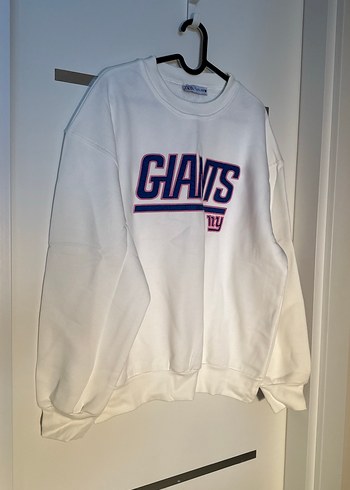 Beyaz GIANTS Baskılı Oversize Sweatshirt