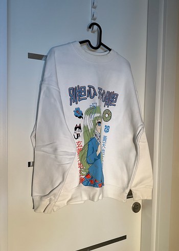Kadın Beyaz Baskılı Oversize Sweatshirt