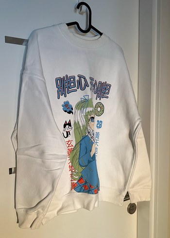 Addax Kadın Beyaz Baskılı Oversize Sweatshirt