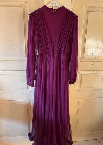 Mor Uzun Drapeli Kadın Abiye Elbise - Görsel 2