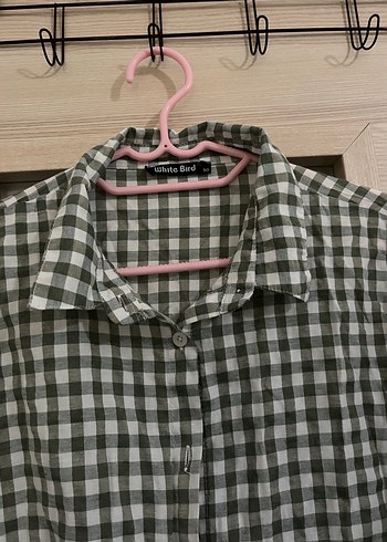 Kadın Gri Kareli Uzun Kollu Gömlek - Görsel 2