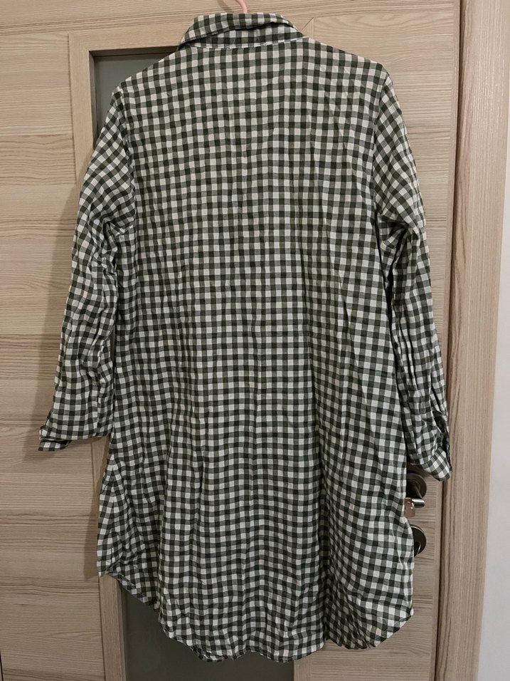 Kadın Gri Kareli Uzun Kollu Gömlek - Görsel 3