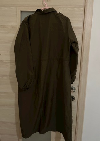 Düğmeli Uzun Kahverengi Keten Kadın Trençkot - Görsel 3