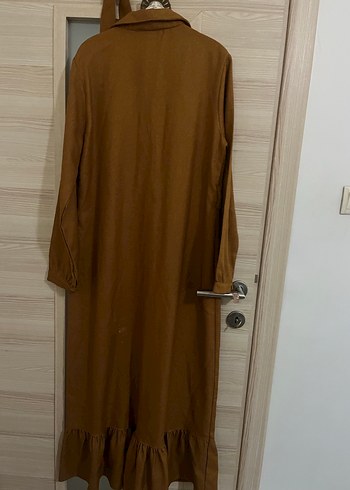 Düğmeli Keten Uzun açık kahverengi - Görsel 3