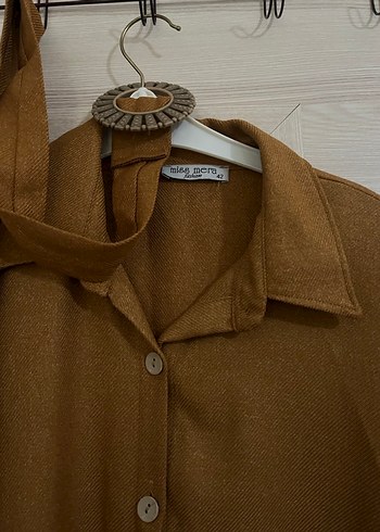 Düğmeli Keten Uzun açık kahverengi - Görsel 2