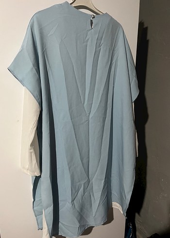 Mavi Midi Kadın Tunik, Kısa Kollu, Yaka Detaylı - Görsel 3