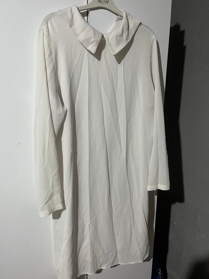 Mavi Midi Kadın Tunik, Kısa Kollu, Yaka Detaylı - Görsel 2