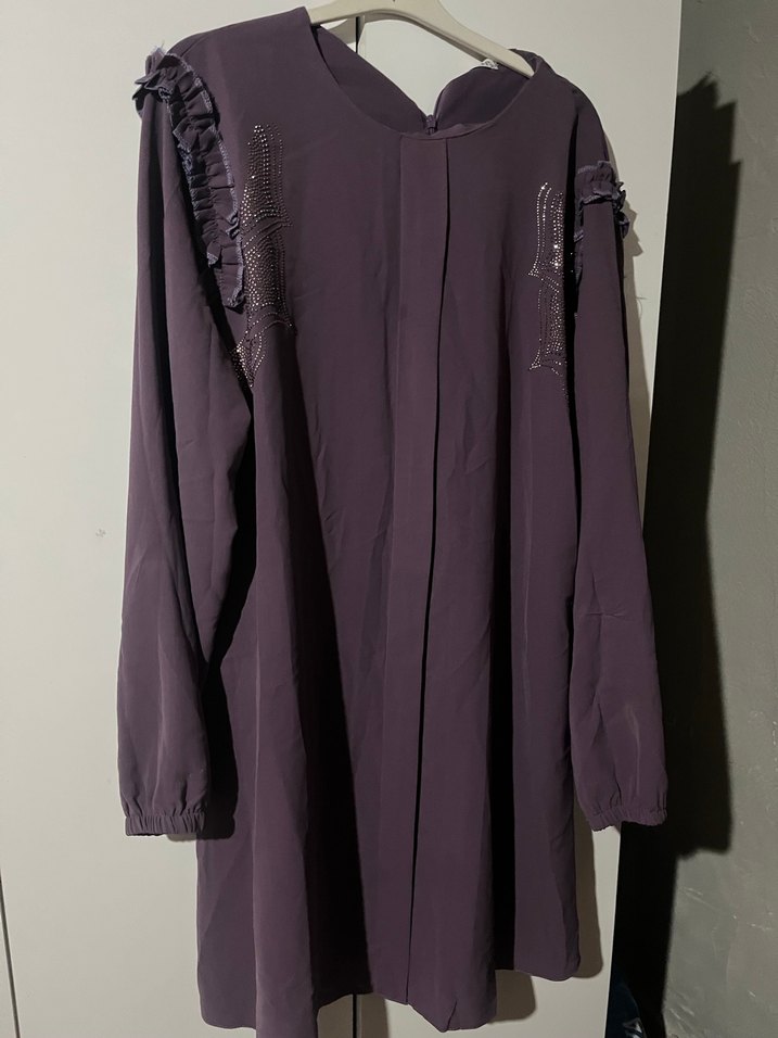 Uzun Mor Kadın Tunik, Salaş Kesim, Draperi takım - Görsel 2