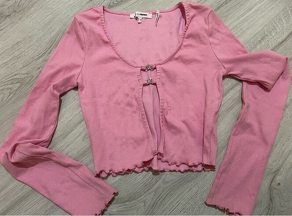 Pembe V Yaka Uzun Kollu Crop Top - Görsel 2