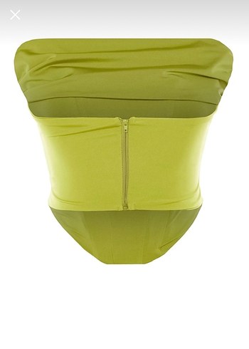 Yağ Yeşili Drapeli Straplez Bustiyer - Görsel 3