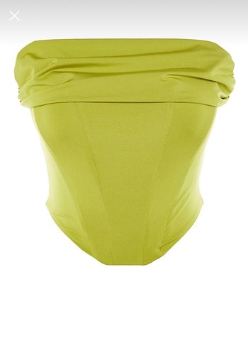 Yağ Yeşili Drapeli Straplez Bustiyer - Görsel 2