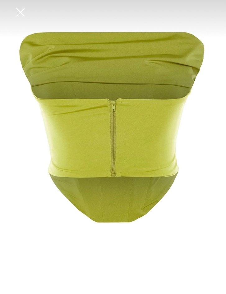 Yağ Yeşili Drapeli Straplez Bustiyer - Görsel 3