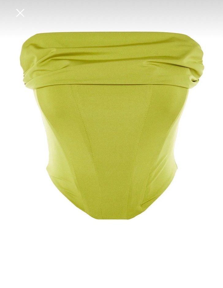 Yağ Yeşili Drapeli Straplez Bustiyer - Görsel 2