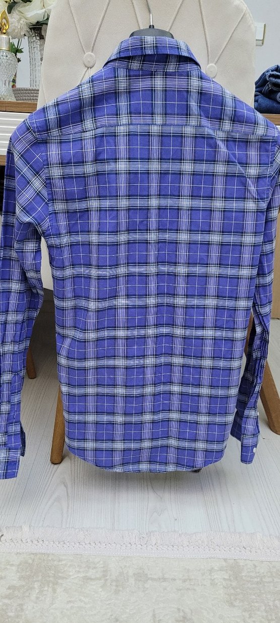 Mor Kareli Uzun Kollu Erkek Gömlek - Görsel 5