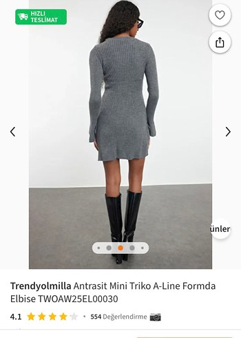 s Beden gri Renk Trendyolmilla mini triko elbise