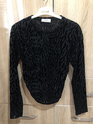 Leopar desenli tül bluz
