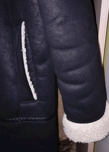 Kürk Detaylı siyah Kadın Süet Kaban - Görsel 4