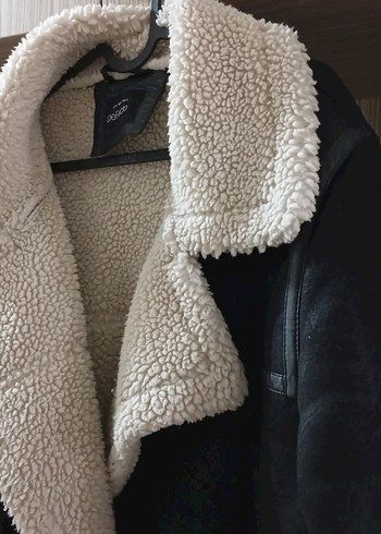 Kürk Detaylı siyah Kadın Süet Kaban - Görsel 2