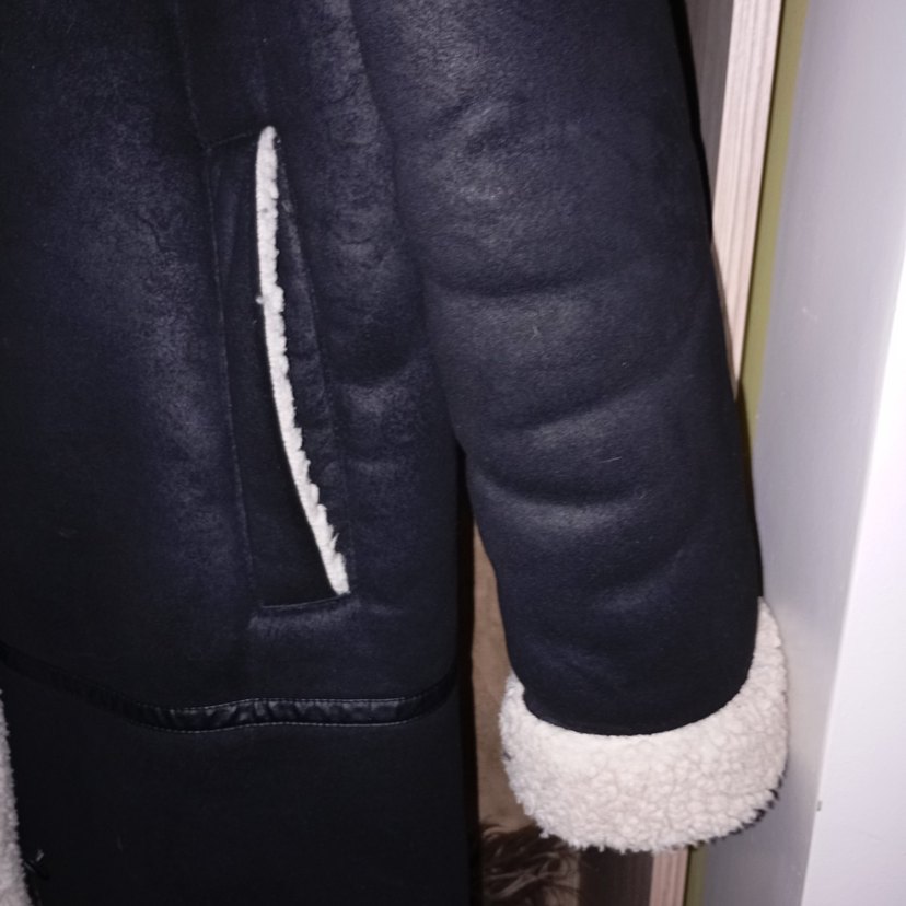 Kürk Detaylı siyah Kadın Süet Kaban - Görsel 4