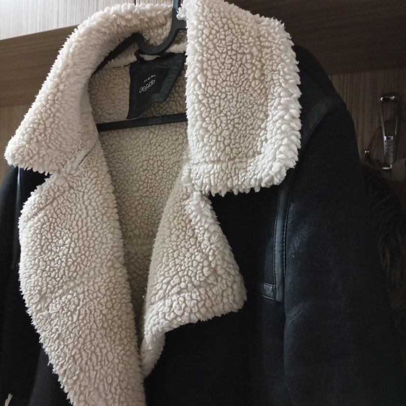 Kürk Detaylı siyah Kadın Süet Kaban - Görsel 2