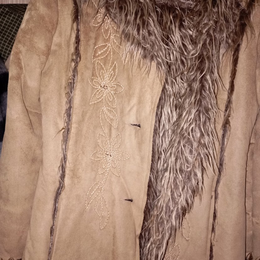 Kürklü camel Süet Uzun Kadın Kaban - Görsel 3