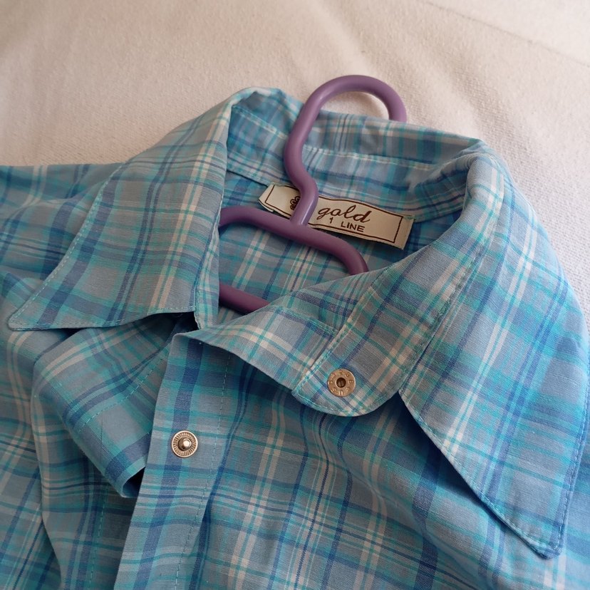 Mavi Ekoseli vintage gömlek - Görsel 2